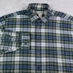 LL Bean Shirt Mens Large‎ Tall Green Blue Scotch Plaid Flannel Button Down